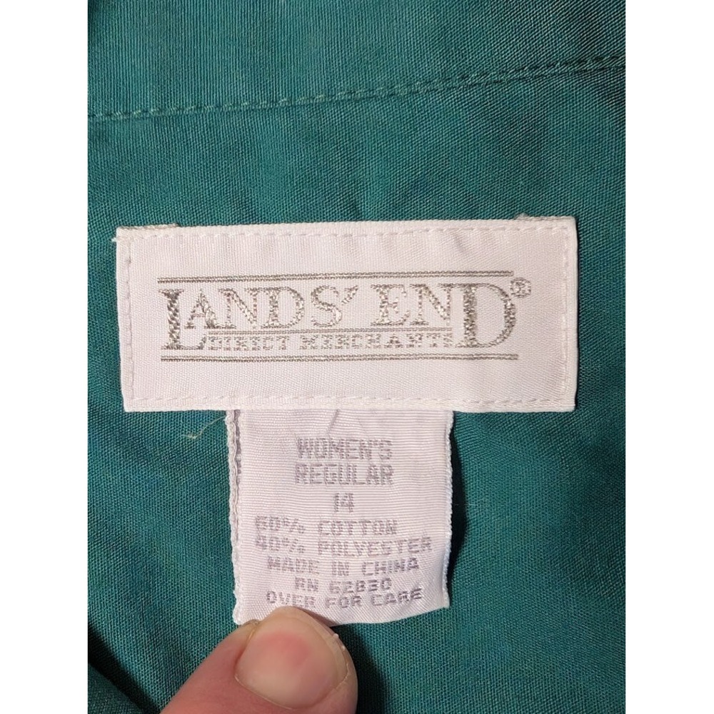 Lands End Women's Green Short Sleeve Button Shirt Size 14 Regular Gently Used - Picture 3 of 3
